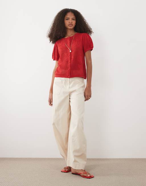 ASOS DESIGN - Gilet en maille et dentelle transparente à motif fleuri - Rouge, 3 de 4