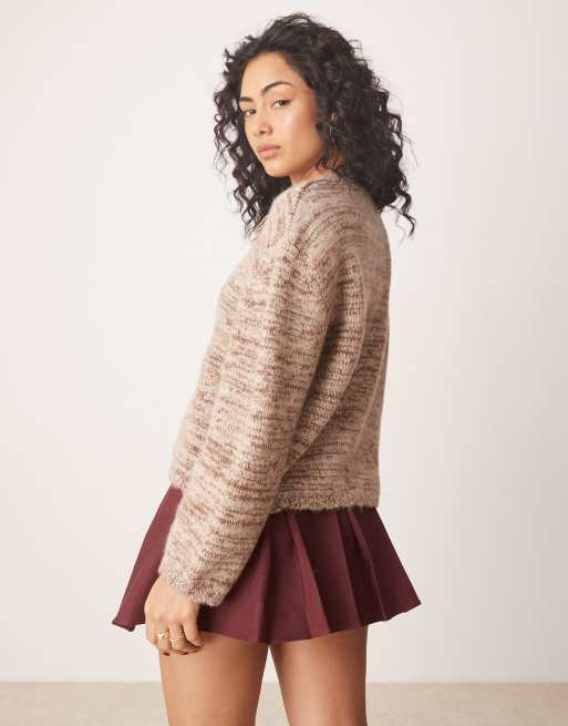 ASOS DESIGN - Gilet en maille noué sur le devant - Marron moucheté, 3 de 4