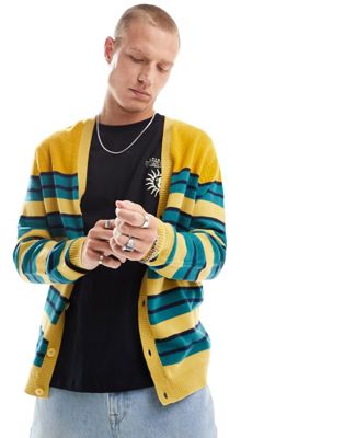 ASOS DESIGN oversized knitted stripe cardigan in mustard - ASOS Price Checker