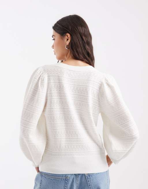 ASOS DESIGN gilet en maille pointelle à manches ballon en écru, 4 de 4