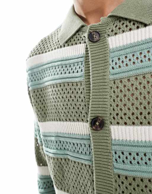 ASOS DESIGN - Gilet en maille pointelle - Vert et blanc à rayures, 4 de 4