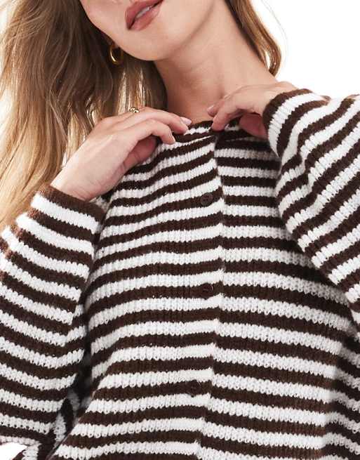 ASOS DESIGN - Gilet en maille rayée à manches raglan - Chocolat, 3 de 4