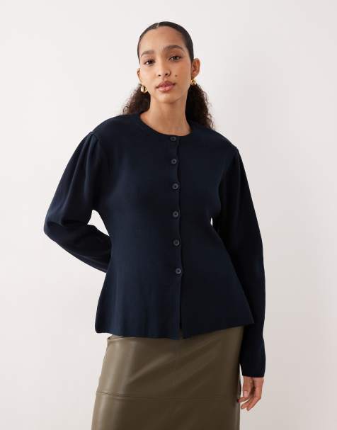 ASOS DESIGN - Gilet en maille structurée avec manches bouffantes et taille cintrée - Bleu marine - view 1
