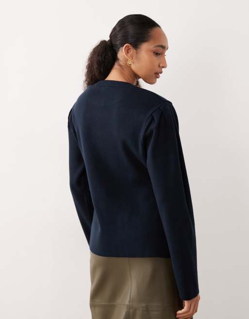 ASOS DESIGN - Gilet en maille structurée avec manches bouffantes et taille cintrée - Bleu marine, 4 de 4