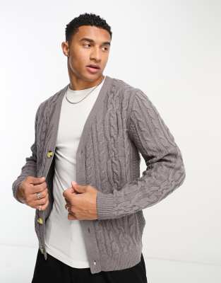 ASOS DESIGN heavyweight cable knit cardigan in grey - ASOS Price Checker