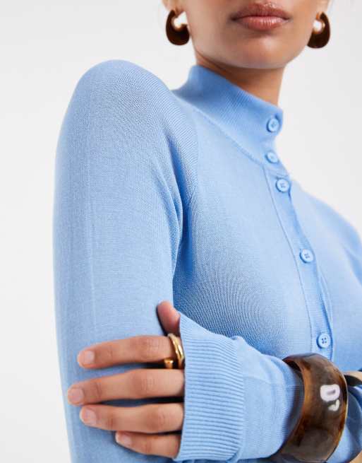 ASOS DESIGN gilet fin en maille transparente à col cheminée aqua, 3 de 4