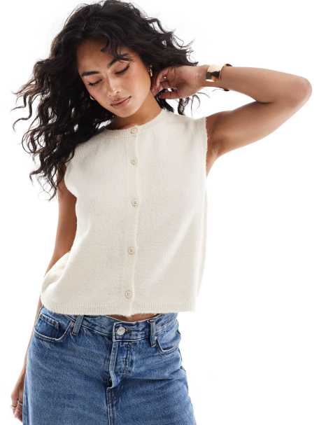 ASOS DESIGN - Gilet girocollo color crema squadrato in maglia - view 1