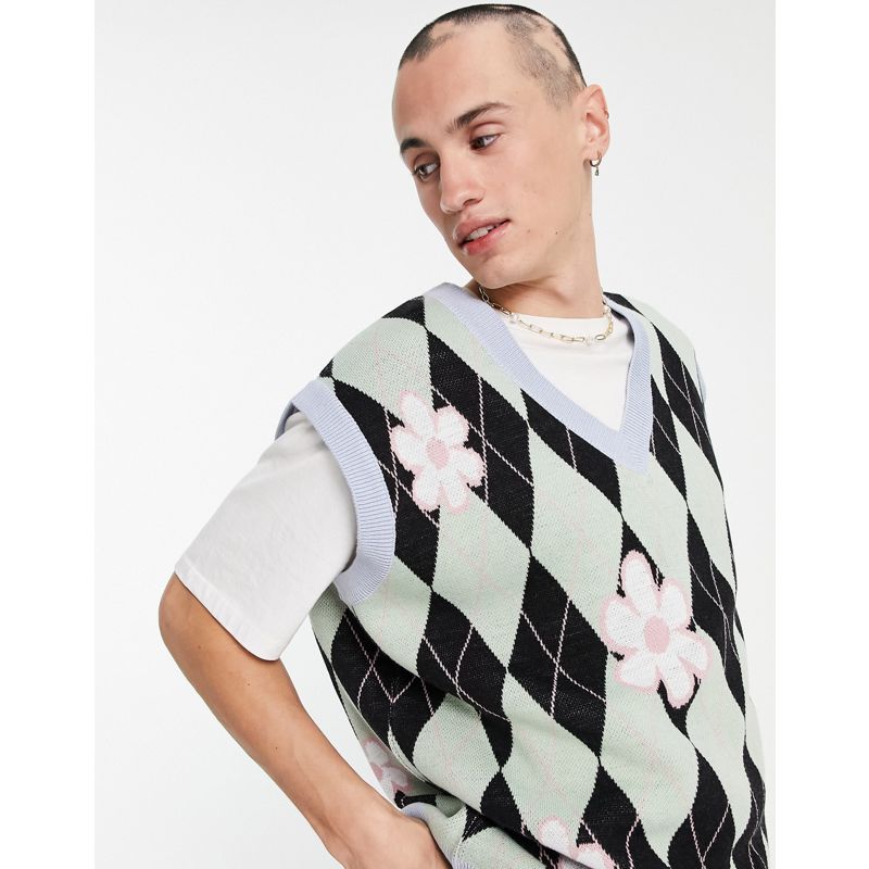 Maglie e cardigan Uomo DESIGN - Gilet in maglia a rombi con stampa floreale