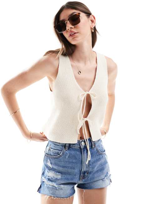 ASOS DESIGN - Gilet in maglia color crema allacciato sul davanti 