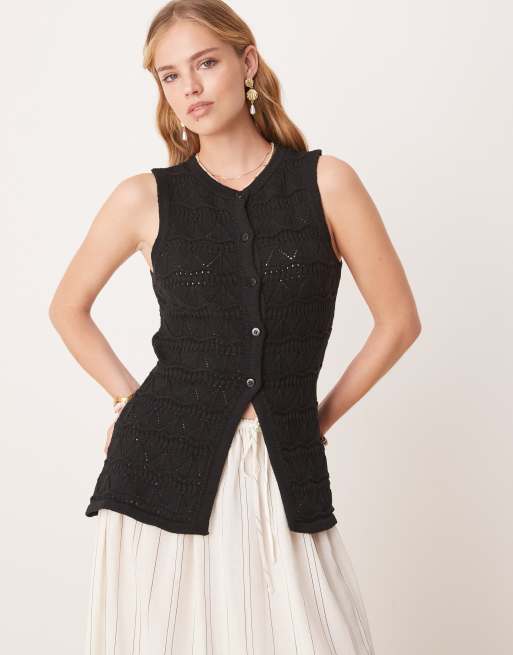 ASOS DESIGN - Gilet in maglia nero con dettagli effetto pizzo