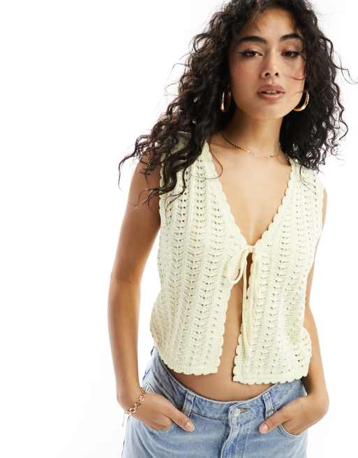 ASOS DESIGN - Gilet in maglia traforata color latticello