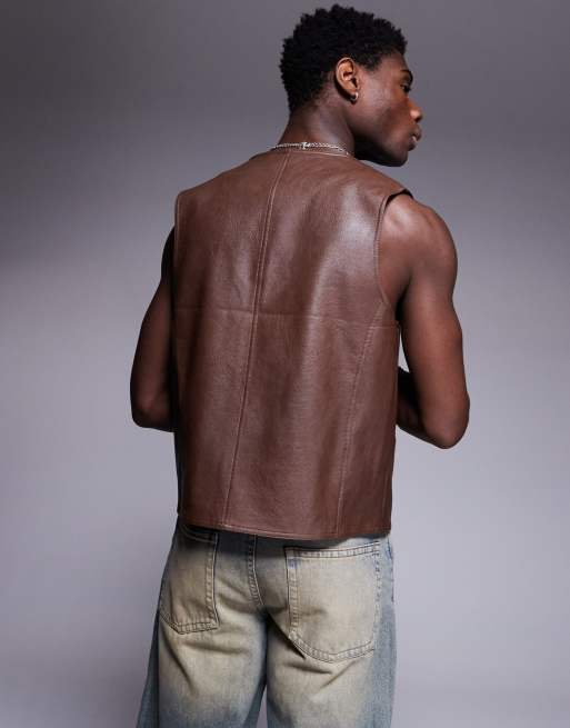 ASOS DESIGN - Gilet in pelle sintetica marrone, 4 di 4