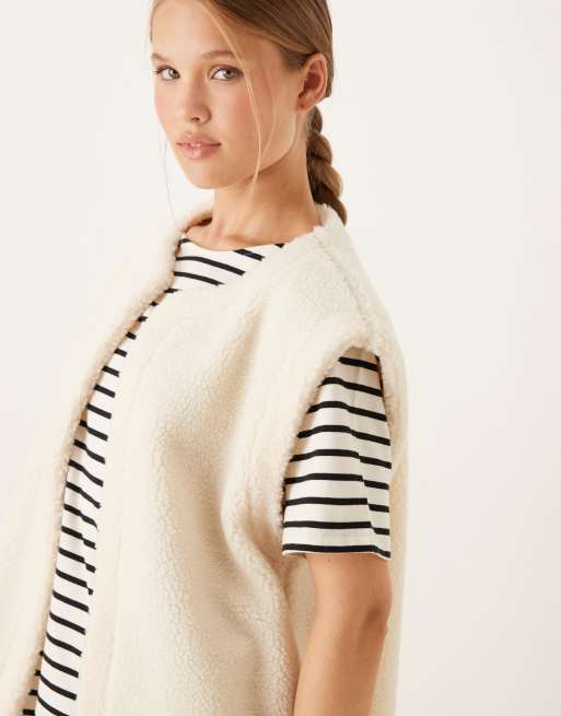 ASOS DESIGN - Gilet in pile borg color crema, 4 di 4