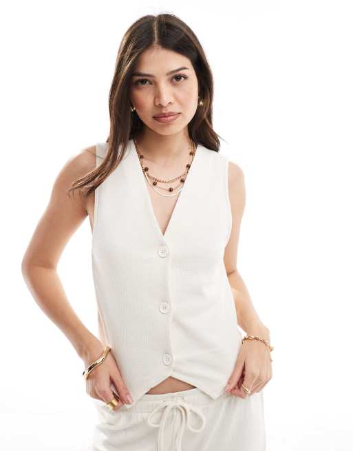 ASOS DESIGN - Gilet in piqué color latte di cocco in coordinato