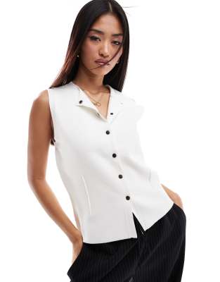 ASOS DESIGN - Gilet lavorato taglio lungo aderente bianco con cuciture
