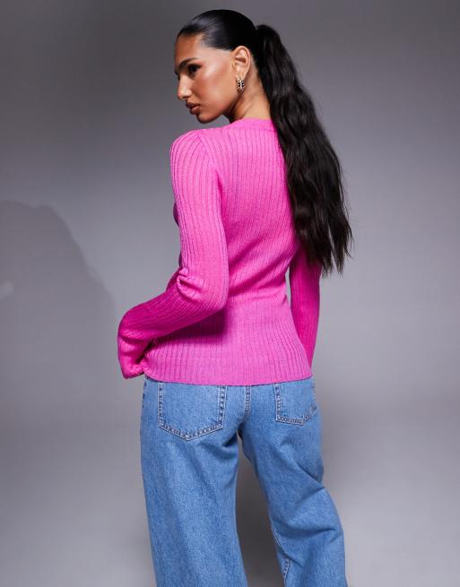 ASOS DESIGN - Gilet léger en maille côtelée transparente - Rose, 3 de 4