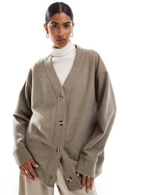 Gilet Cardigan Long Fantaisie Taupe Chiné Créa Concept - Taille 38, Matière Mixte, Occasion Très Bon état