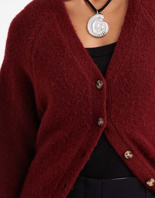 ASOS DESIGN - Gilet long duveteux à col V et détail à la taille - Bordeaux, 3 de 4