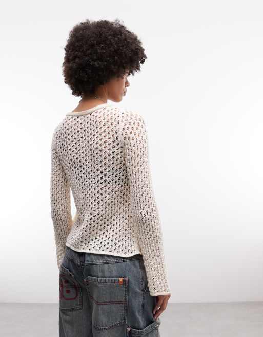 ASOS DESIGN - Gilet long en maille crochetée - Écru, 3 de 4