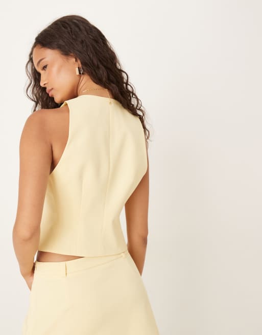 ASOS DESIGN - Gilet met gestrikte voorkant in botergeel, 3 van 4