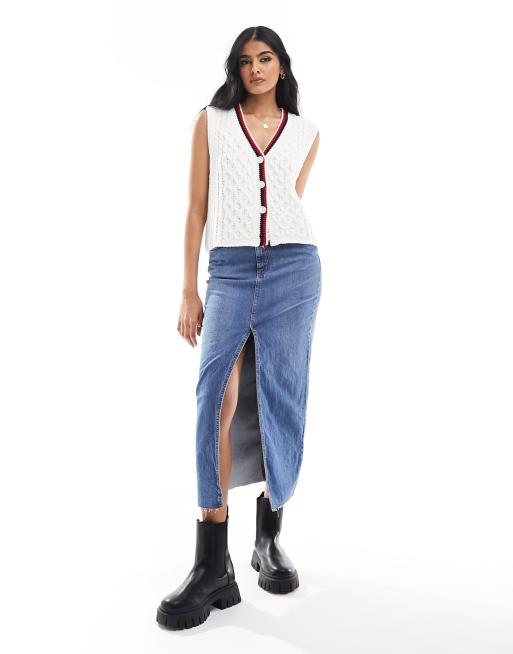 ASOS DESIGN - Gilet met kabels en gekleurd randje in crème, 3 van 4