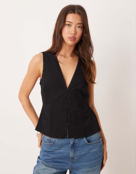 ASOS DESIGN - Gilet met kanten afwerking in zwart - view 1