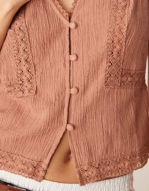 ASOS DESIGN - Gilet met kanten zoom in bruin, 4 van 4