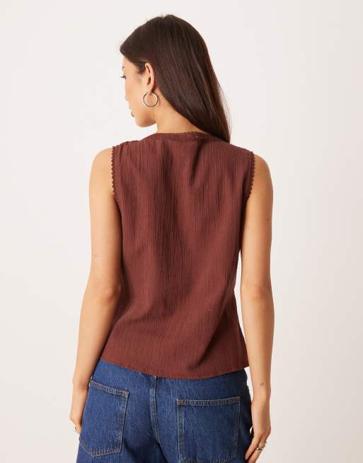 ASOS DESIGN - Gilet met kanten zoom in bruin, 4 van 4
