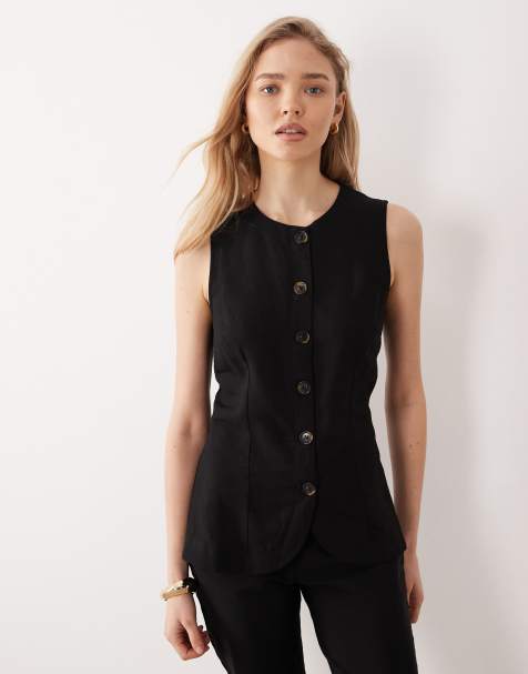 ASOS DESIGN - Gilet met lange pasvorm en knopen aan de voorkant in zwart - view 1