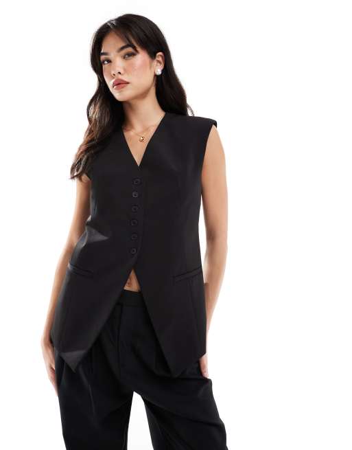 ASOS DESIGN - Gilet met lange pasvorm en overdreven schouder in zwart