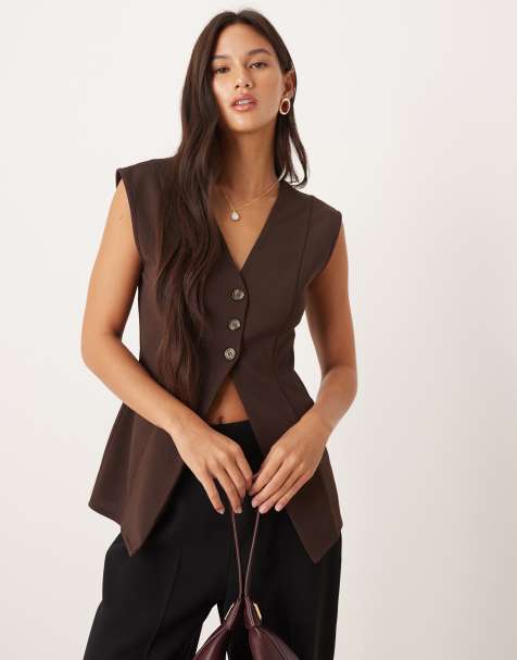 ASOS DESIGN - Gilet met lange pasvorm van scuba-achtige stof in chocoladebruin - view 1