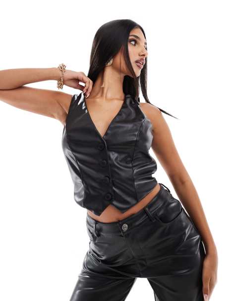ASOS DESIGN - Gilet met leerlook in zwart - view 1