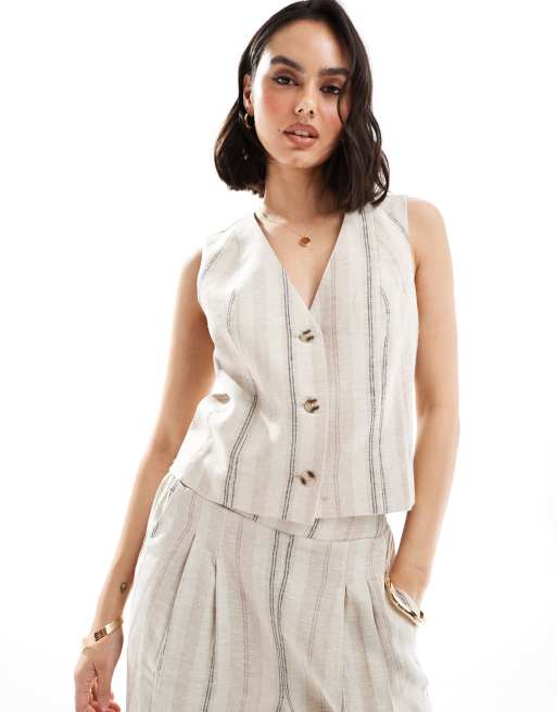 ASOS DESIGN - Gilet met linnenlook en strepen, deel van co-ord set