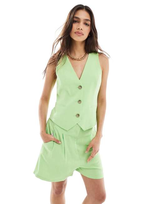 ASOS DESIGN - Gilet met linnenlook in groen