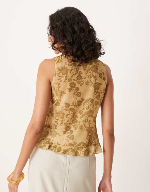ASOS DESIGN - Gilet met ruches en sjaal in groene bloemenprint, 4 van 4