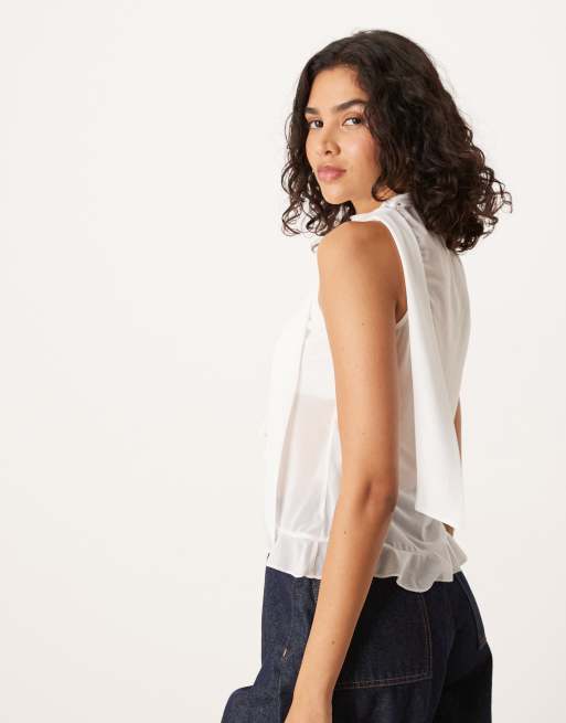 ASOS DESIGN - Gilet met ruches en sjaaltje in ivoorwit, 4 van 4