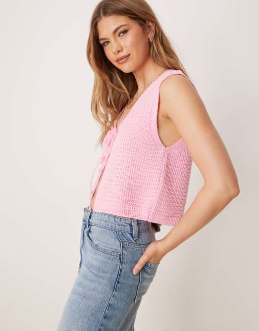 ASOS DESIGN - Gilet met steken en gestrikte voorkant in roze, 3 van 4