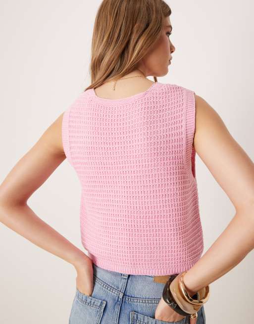 ASOS DESIGN - Gilet met steken en gestrikte voorkant in roze, 4 van 4