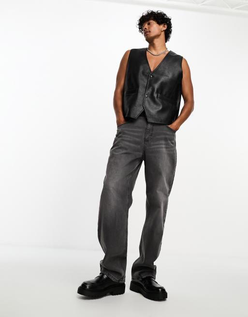 ASOS DESIGN - Gilet nero in pelle sintetica