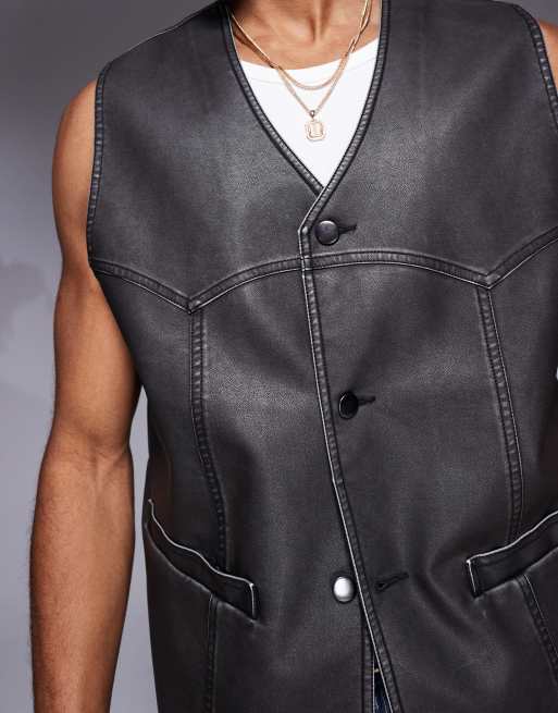 ASOS DESIGN - Gilet nero in pelle sintetica, 3 di 4