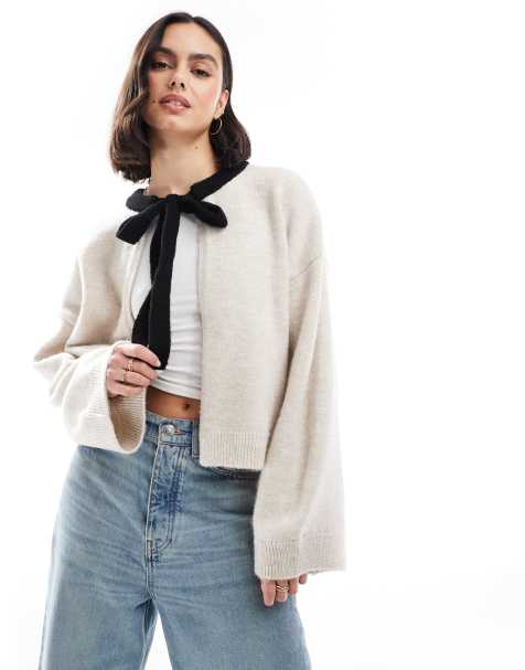 ASOS DESIGN - Gilet ouvert avec encolure nouée - Crème - view 1