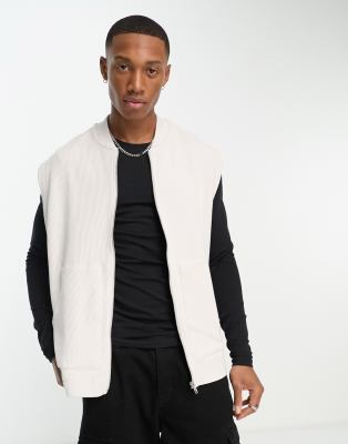 ASOS DESIGN - Gilet oversize côtelé à fermeture éclair - Gris clair