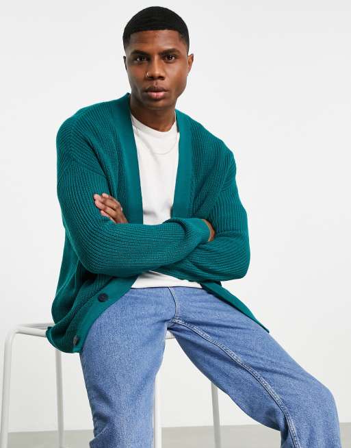 ASOS DESIGN - Gilet oversize côtelé en maille style pêcheur - Bleu sarcelle