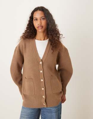 Gilet oversize coupe boyfriend en maille structurée - Moka-Brown S