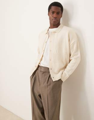 ASOS DESIGN - Gilet oversize coupe carrée en maille avec rayures - Écru-Neutre