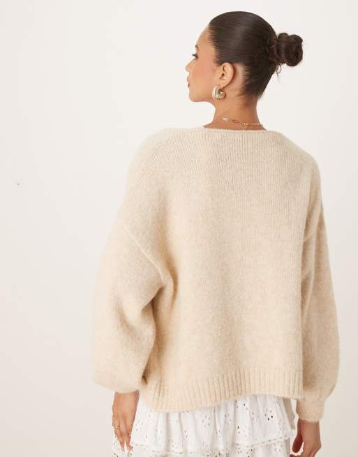 ASOS DESIGN - Gilet oversize en laine mélangée à manches ballon - Beurre, 4 de 4