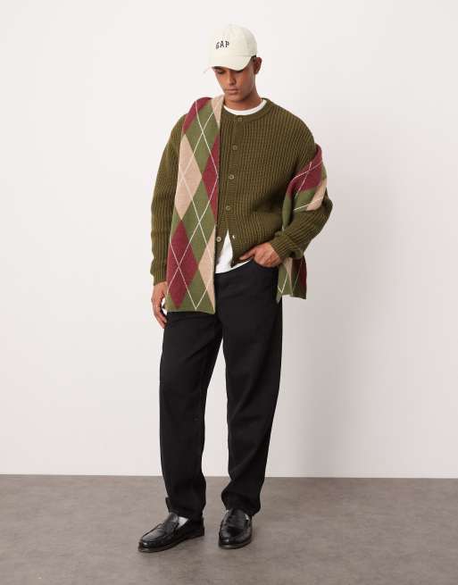 ASOS DESIGN - Gilet oversize en laine mélangée épaisse à col ras de cou - Kaki, 2 de 4