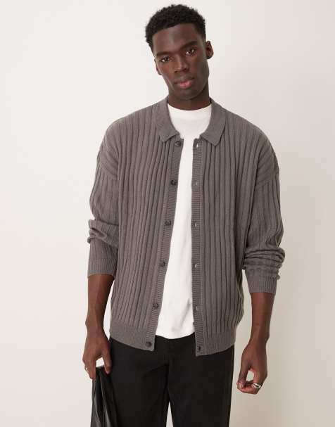 ASOS DESIGN - Gilet oversize en maille côtelée avec col - Gris anthracite - view 1