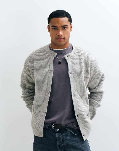 ASOS DESIGN gilet oversize en maille côtelée mélange de laine gris chiné à col rond - view 1