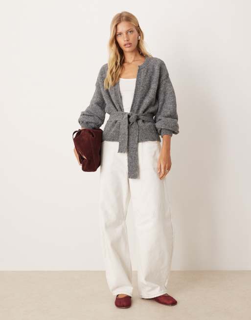 ASOS DESIGN - Gilet oversize en maille de laine mélangée à taille nouée - Anthracite, 2 de 4